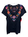 Johnny Was Size M Black, Blue & Multi Cotton Short Sleeve Floral Embroidery Top Black, Blue & Multi / M