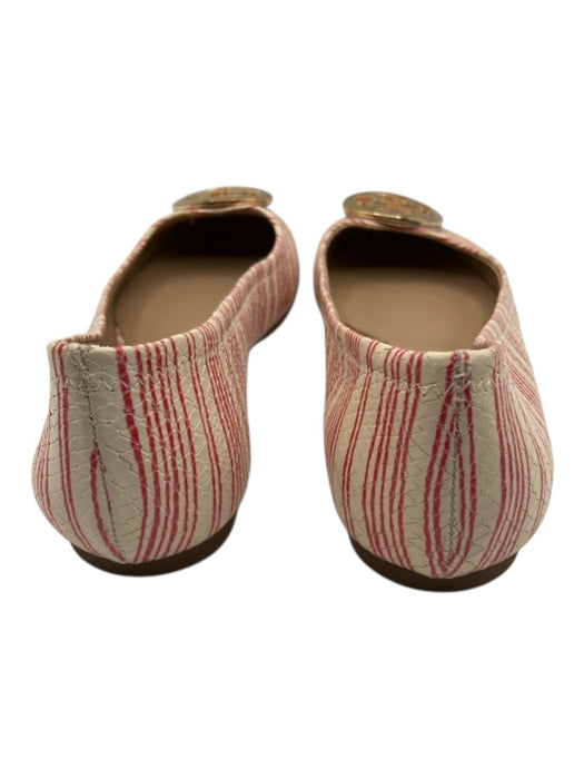 Tory Burch Shoe Size 8.5 Red, cream & gold Leather Round Toe Logo Stripes Flats Red, cream & gold / 8.5