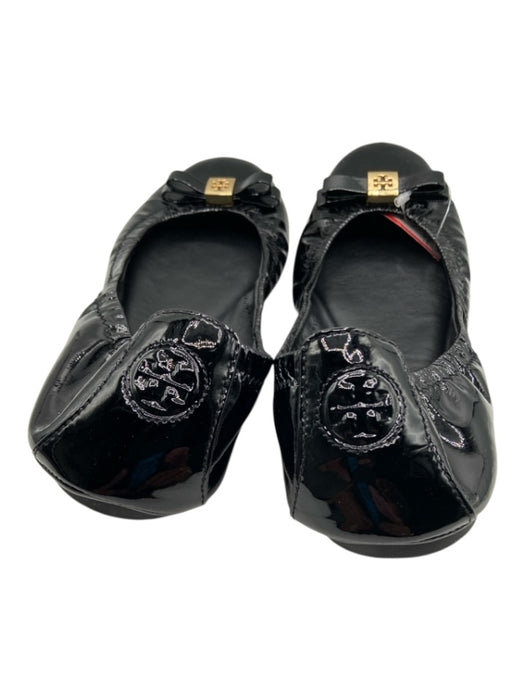Tory Burch Shoe Size 8.5 Black Patent Leather round toe Logo Bow Flats Black / 8.5