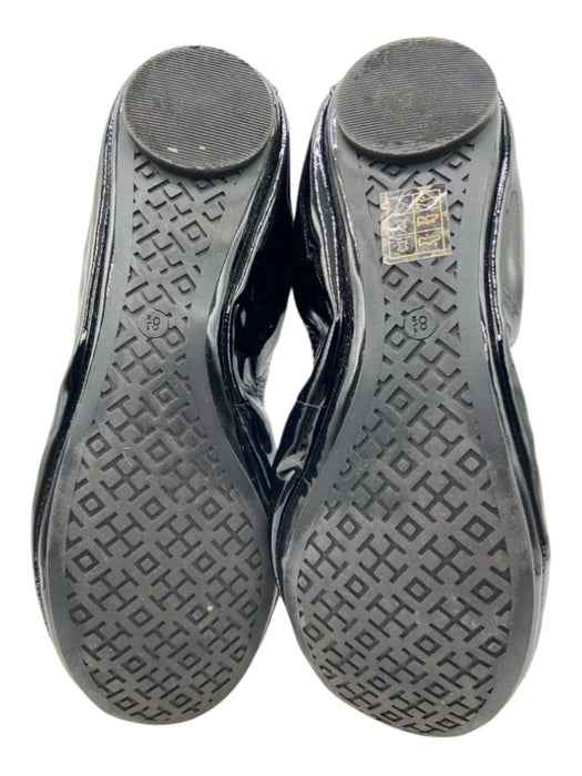 Tory Burch Shoe Size 8.5 Black Patent Leather round toe Logo Bow Flats Black / 8.5