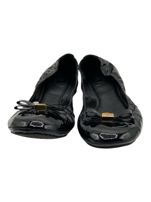 Tory Burch Shoe Size 8.5 Black Patent Leather round toe Logo Bow Flats Black / 8.5