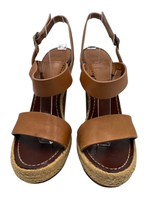 Christian Louboutin Shoe Size 38 Brown & Beige Leather & Wood Espadrille Sandals Brown & Beige / 38