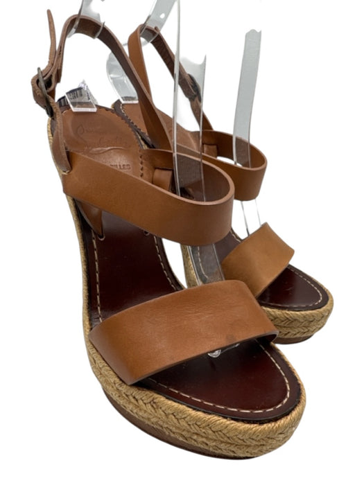 Christian Louboutin Shoe Size 38 Brown & Beige Leather & Wood Espadrille Sandals Brown & Beige / 38
