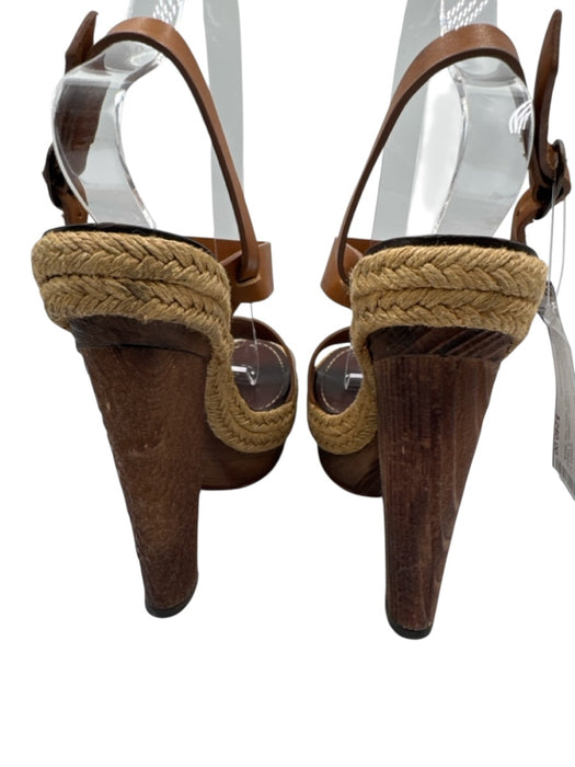 Christian Louboutin Shoe Size 38 Brown & Beige Leather & Wood Espadrille Sandals Brown & Beige / 38