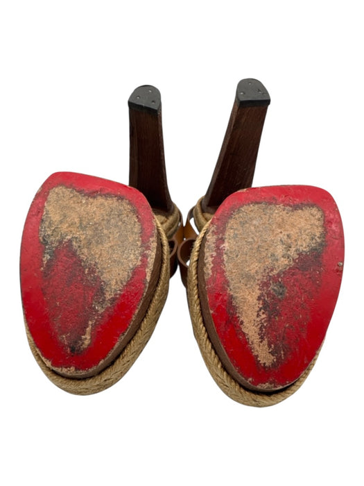 Christian Louboutin Shoe Size 38 Brown & Beige Leather & Wood Espadrille Sandals Brown & Beige / 38