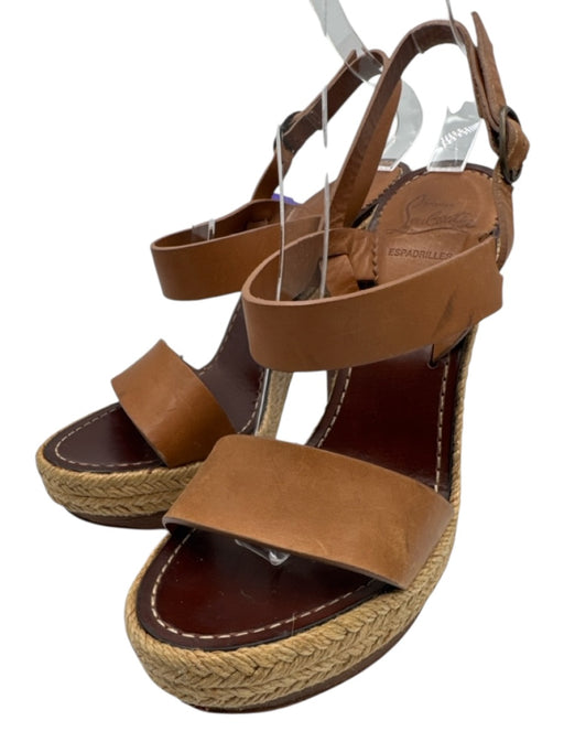 Christian Louboutin Shoe Size 38 Brown & Beige Leather & Wood Espadrille Sandals Brown & Beige / 38