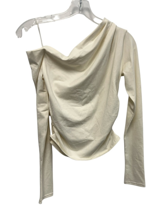 J Crew Size S White Cotton Long Sleeve Wide Neck Gathered Top White / S