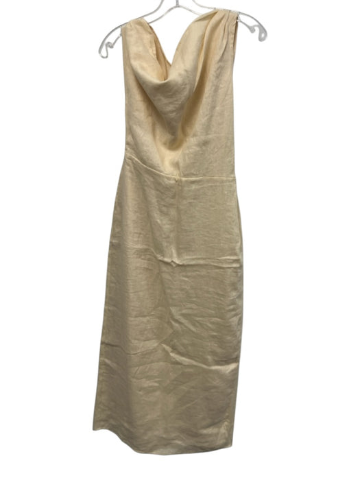 Dissh Size 6 Light Beige Linen Sleeveless Wide Neck Maxi Side Zip Dress Light Beige / 6