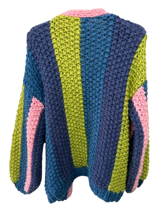 FRNCH Paris Size S Navy Blue, Green, Pink Acrylic Chunky Knit Stripe Cardigan Navy Blue, Green, Pink / S