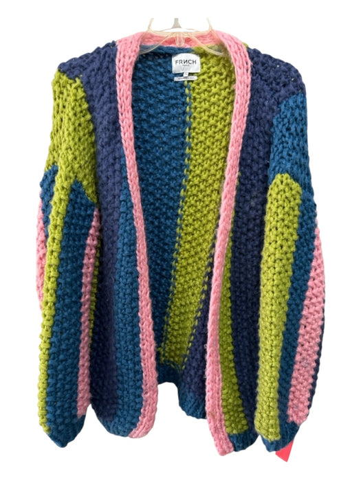 FRNCH Paris Size S Navy Blue, Green, Pink Acrylic Chunky Knit Stripe Cardigan Navy Blue, Green, Pink / S