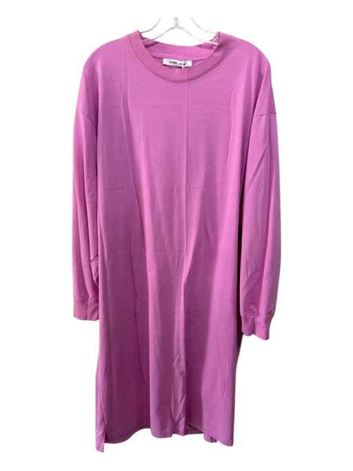 Samoe Size L Pinkish purple Cotton Crew Neck Long Sleeve Knee Length Dress Pinkish purple / L