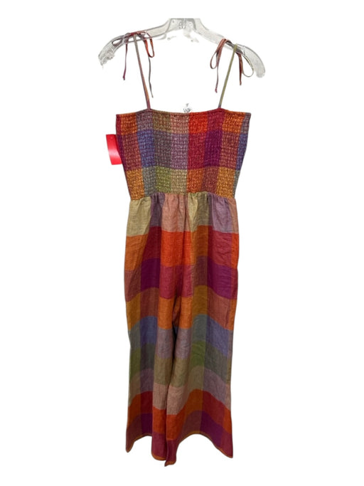 DRA Los Angeles Size M Green, Pink, Purple Linen Smocked Upper Wide Leg Jumpsuit Green, Pink, Purple / M