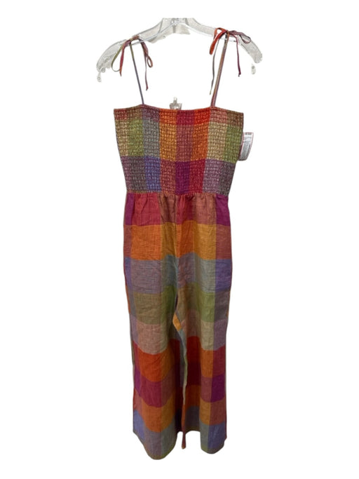 DRA Los Angeles Size M Green, Pink, Purple Linen Smocked Upper Wide Leg Jumpsuit Green, Pink, Purple / M