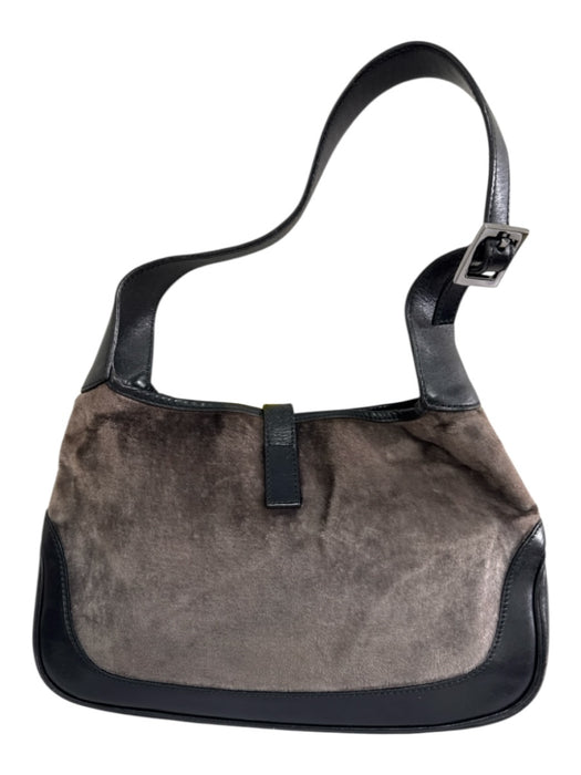 Gucci Black & Taupe Leather Velvet Silver Hardware Hobo Shoulder Bag Black & Taupe / Small