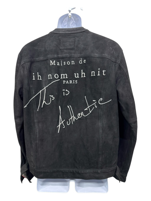 Ih Nom Uh Nit Size M Black & Gray Leather Open Front Embroidered Men's Jacket Black & Gray / M
