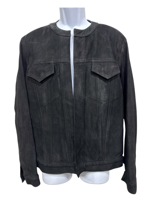 Ih Nom Uh Nit Size M Black & Gray Leather Open Front Embroidered Men's Jacket Black & Gray / M