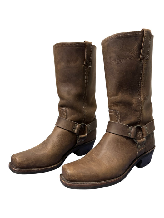Frye Shoe Size 9.5 Brown Leather Square Toe Buckle Detail Mid Calf Western Boots Brown / 9.5