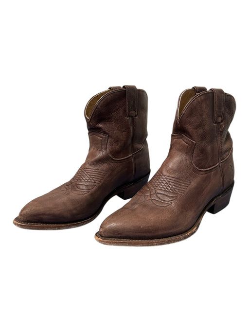 Frye Shoe Size 10 Brown Leather Pointed Toe Embroidered Detail Western Booties Brown / 10