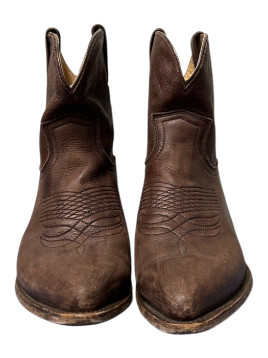 Frye Shoe Size 10 Brown Leather Pointed Toe Embroidered Detail Western Booties Brown / 10