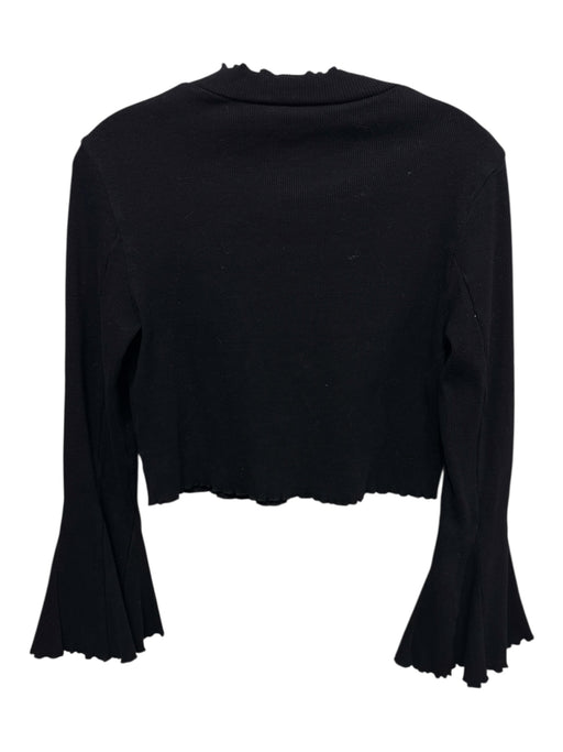 Loveriche Size L Black Cotton Long Bell Sleeve Ribbed Lettuce Edge Cropped Top Black / L
