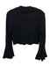Loveriche Size L Black Cotton Long Bell Sleeve Ribbed Lettuce Edge Cropped Top Black / L