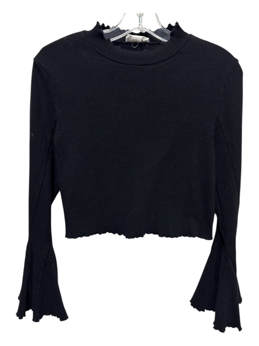 Loveriche Size L Black Cotton Long Bell Sleeve Ribbed Lettuce Edge Cropped Top Black / L