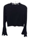 Loveriche Size L Black Cotton Long Bell Sleeve Ribbed Lettuce Edge Cropped Top Black / L