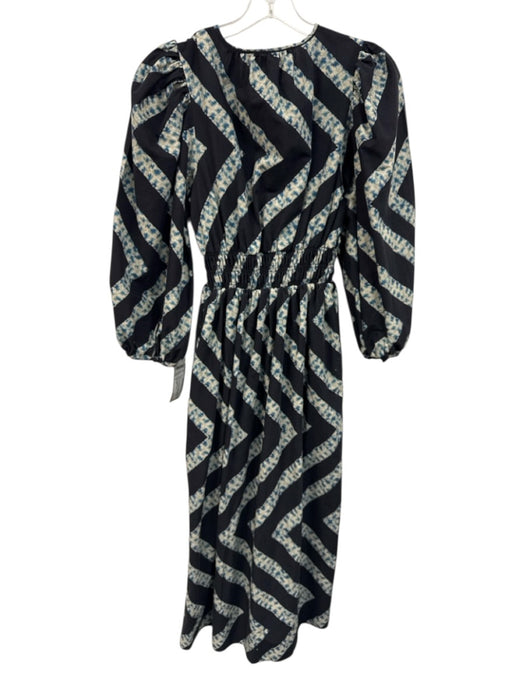 Hunter Bell Size S Black, Blue & Cream Cotton Tie Dye Print Chevron Dress Black, Blue & Cream / S