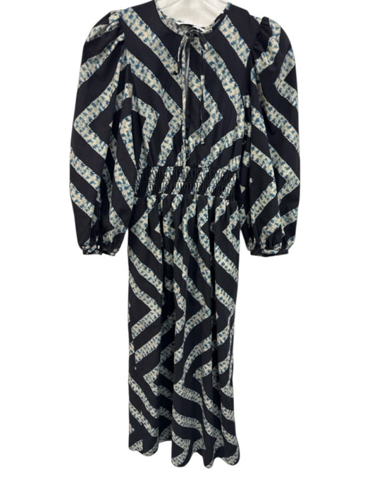 Hunter Bell Size S Black, Blue & Cream Cotton Tie Dye Print Chevron Dress Black, Blue & Cream / S