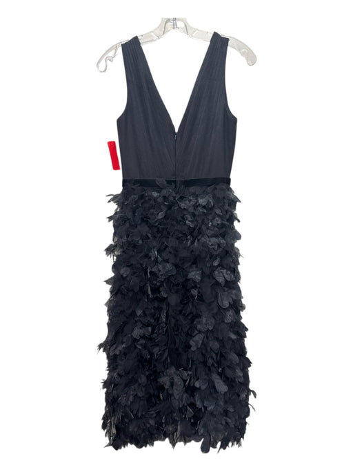 Marchesa Notte Size 6 Black Polyester Pleated V Neck Floral Application Gown Black / 6