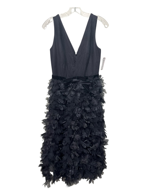 Marchesa Notte Size 6 Black Polyester Pleated V Neck Floral Application Gown Black / 6