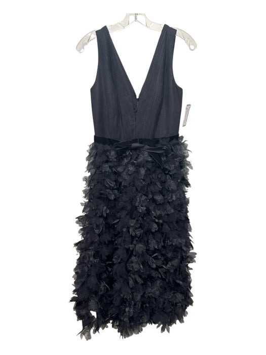 Marchesa Notte Size 6 Black Polyester Pleated V Neck Floral Application Gown Black / 6