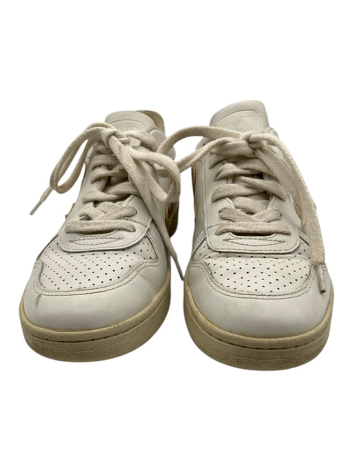 Veja Shoe Size 37 White & Gold Leather Upper Perforated Round Toe Sneakers White & Gold / 37