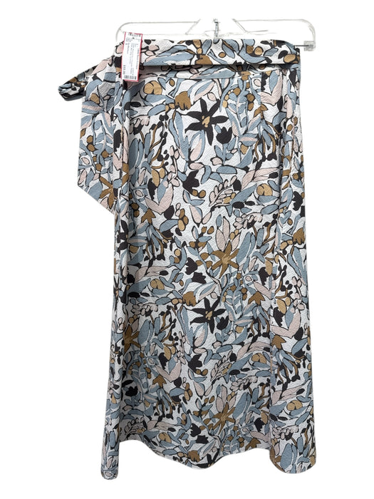Ann Mashburn Size S Cream, Brown & Blue Polyester Pleated Floral Midi Wrap Skirt Cream, Brown & Blue / S