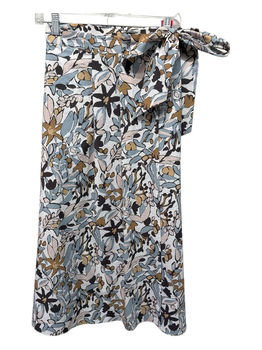 Ann Mashburn Size S Cream, Brown & Blue Polyester Pleated Floral Midi Wrap Skirt Cream, Brown & Blue / S