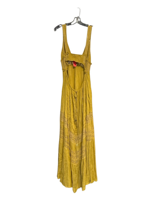 Free People Size L Marigold Sleeveless Lace V Neck Maxi Dress Marigold / L