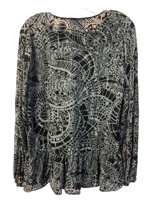 Johnny Was Jade Size S Green Rayon & Silk Velvet Burnout Sheer V Neck Top Green / S