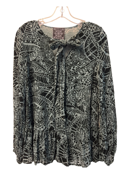 Johnny Was Jade Size S Green Rayon & Silk Velvet Burnout Sheer V Neck Top Green / S