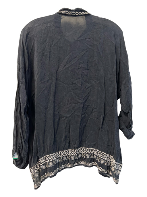 Johnny Was Size M Black Cupra Rayon Embroidered Half Button Collared Top Black / M