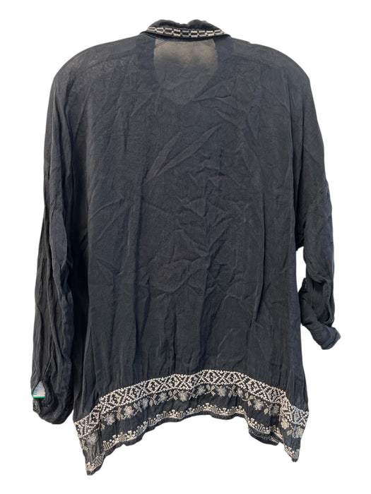 Johnny Was Size M Black Cupra Rayon Embroidered Half Button Collared Top Black / M