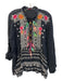 Johnny Was Size M Black Cupra Rayon Embroidered Half Button Collared Top Black / M