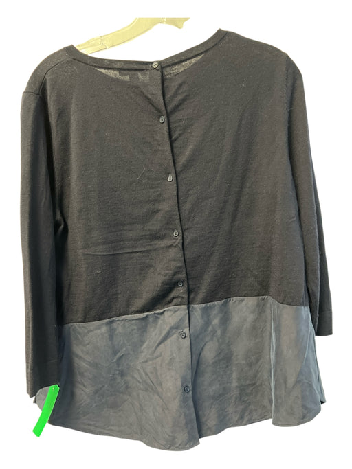 COS Size M Navy Wool & Silk Knit Woven Mixed Fabric 3/4 Sleeve Top Navy / M