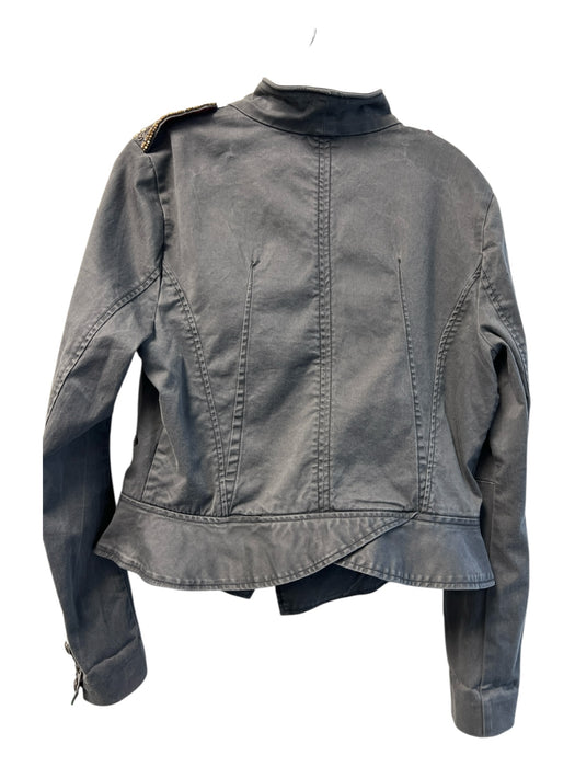 Free People Size L Gray Cotton Blend Distressed Metal Button Military Jacket Gray / L
