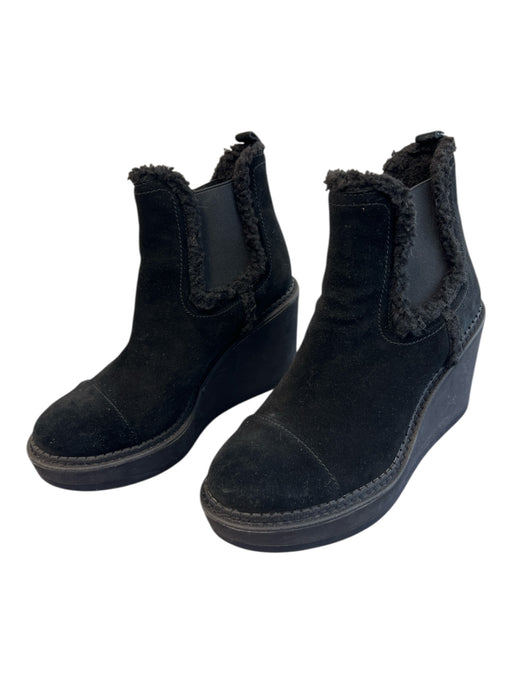 Sam Edelman Shoe Size 6.5 Black Suede Faux Shearling Trim Wedge Booties Shoes Black / 6.5