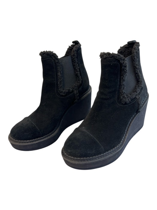 Sam Edelman Shoe Size 6.5 Black Suede Faux Shearling Trim Wedge Booties Shoes Black / 6.5