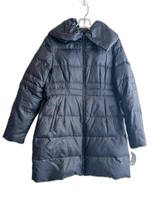 Badgley Mischka Size L Black Nylon Blend Zip Up Puffer Drawstring Hood Coat Black / L