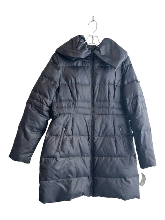 Badgley Mischka Size L Black Nylon Blend Zip Up Puffer Drawstring Hood Coat Black / L