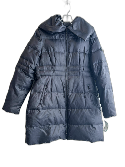 Badgley Mischka Size L Black Nylon Blend Zip Up Puffer Drawstring Hood Coat Black / L