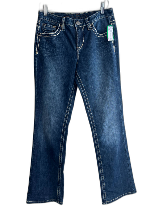 JAG Size 8 Medium Wash Cotton Denim Contrast Stitching Mid Rise Boot Leg Jeans Medium Wash / 8