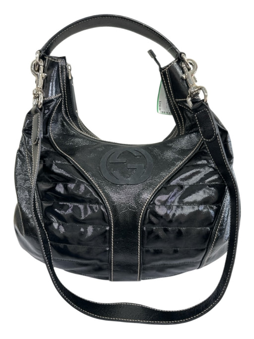 Gucci Black Patent Leather Zip Close One Handle Logo Bag Black / M